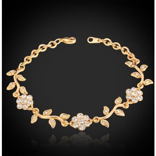 Kpop Leaf Chains Bracelets Austrian Rhinestone Gold/Silver Color Bangles Fashion Jewelry For Women High Quality Brand H732