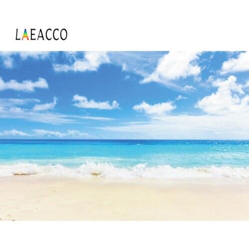 Laeacco Sea Backdrop For Photography Blue Sky Sunshine Beach Sand Waves Summer Holiday Scenic Photographic Backdrop Photo Studio