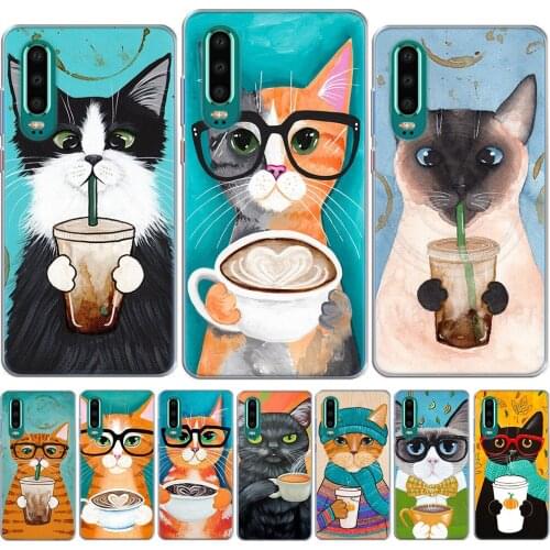 Latte Acrylic Coffee Milk Drink Bottle Cat Soft Case For Huawei P10 Plus P20 P30 Lite P30 Pro Mate 20 30 Lite Pro Silicone Cover