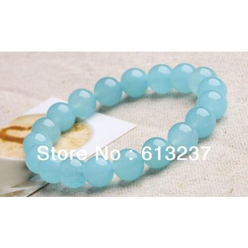 Hot sale ornament natural 8mm blue jades chalcedony stone strand beaded bracelet round beads elegant women jewelry making YE0020