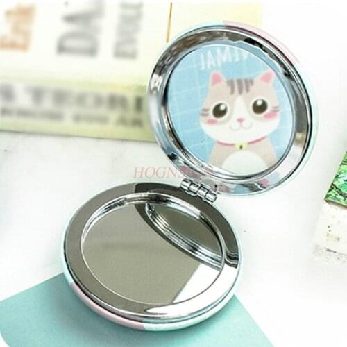 Small Mirror Burger Small Mirror Cute Girl Mini Portable Leather Small Mirror Round Double Folding Sale