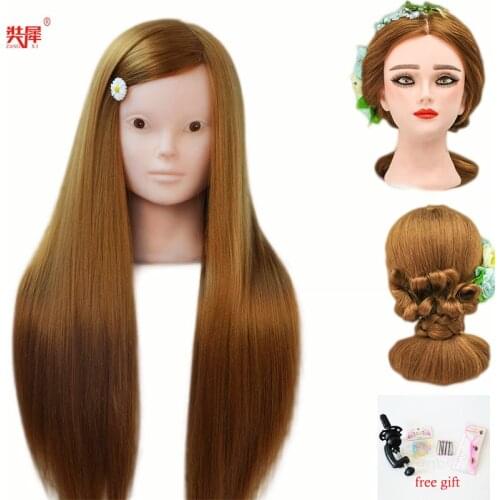 Female mannequin head with blonde hair for braid hairdressing without makeup face dolls head dummy long hair training head