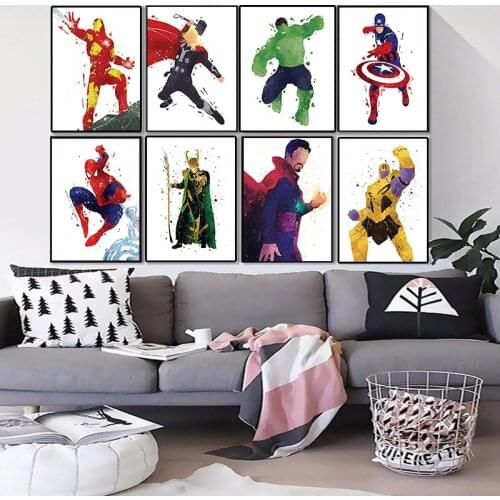 Marvel Thor Iron Man Captain America Avengers Movie Series Retro Canvas Painting Poster Living Room Wall Artist Home Decor