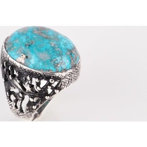 UM US JEWELRY Turquoise Natural Stone Handmade 925 Sterling Silver Men Ring