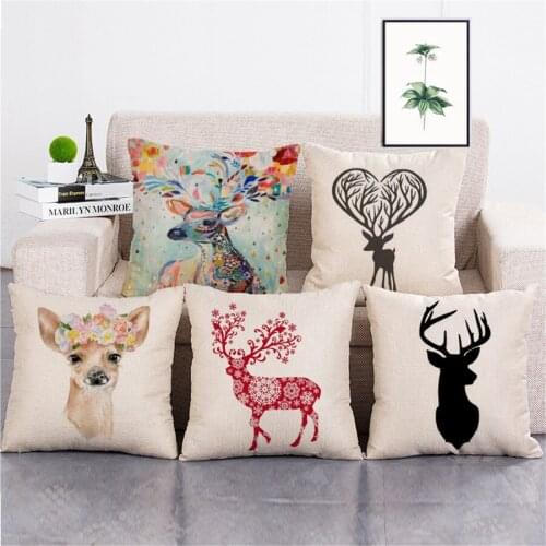 ZXZXOON Hot sale animals Sika deer cartoon lovely home textile pillowcase sofa home square cushion cover 45x45cm