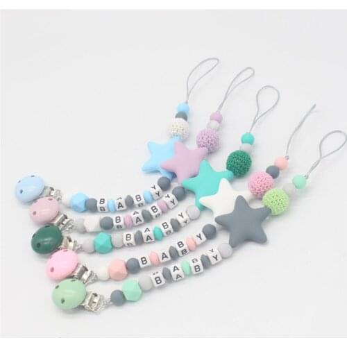 New Silicone Baby Pacifier Clips Holder Chain Newborn Infant Toddler Five Star Feeding Teether Teething Chain Nipple Accessories