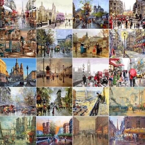 Gatyztory Paint by Numbers for Adults DIY Acrylic Painting Street Lanscape Colour by Numbers kit for Children Frameless Wall Dec