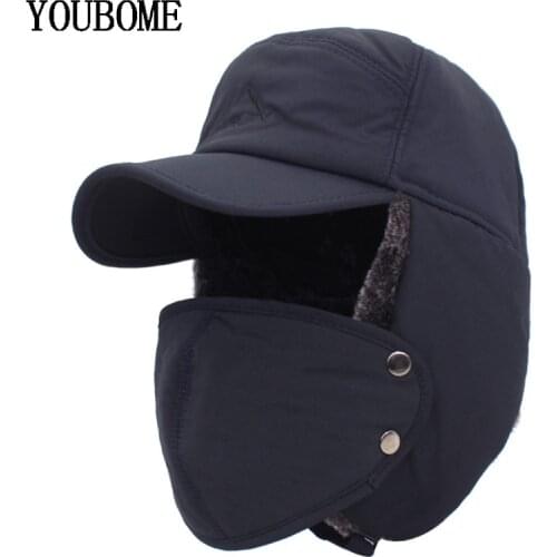 YOUBOME Winter Bomber Hats For Men Warm Earflap Women Russian Thermal Trooper Solid Sports Snow Ski Male Winter Hat Baseball Cap