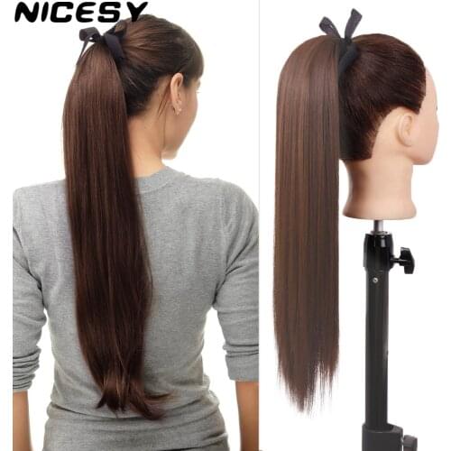 NICESY Long Straight Ponytail Clip-In Hair Extension Synthetic Fiber Heat Resistant 22 Inch Strap Ponytail blonde Fake Hair