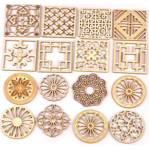 Mix Round/Square Pattern Unfinished Wood Decoration For DIY Crafts Scrapbook Home Handmade Wood Embellishments 5Pcs/Pack M2173