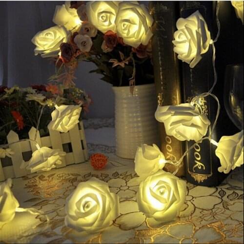 2M battery LED artificial rose flower holiday rope lights for wedding Valentine party decoration garland lover gift garden lamp