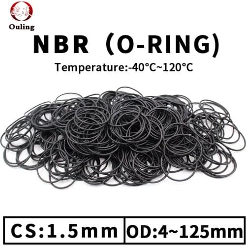 NBR O Ring Seal Gasket Thickness CS1.5mm OD4-125 Oil and Wear Resistant Automobile Petrol Nitrile Rubber O-Ring Waterproof Black