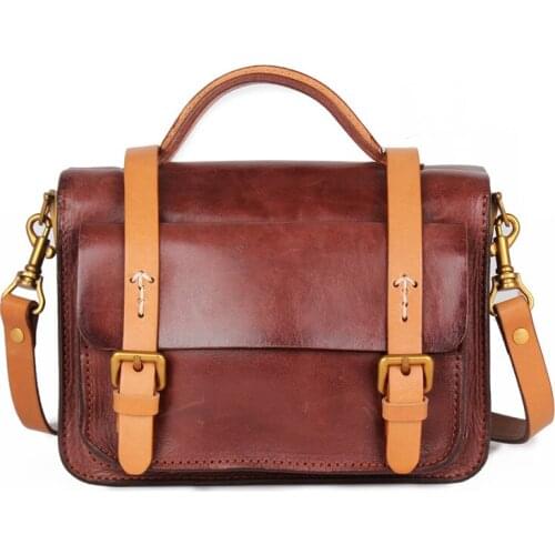 First layer veg-taned leather vintage women/men messenger bag shoulder bag double layer handbag 2021 designer luxury handmade