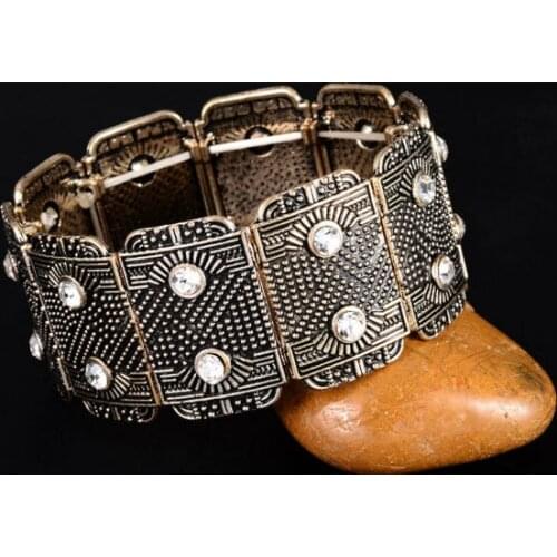 Vintage Gold Silver Color Black Rhinestone Bracelet Men Male Homme Pulseras Mujer Moda 2018 Wide Mens Bracelets Bangles Jewelry