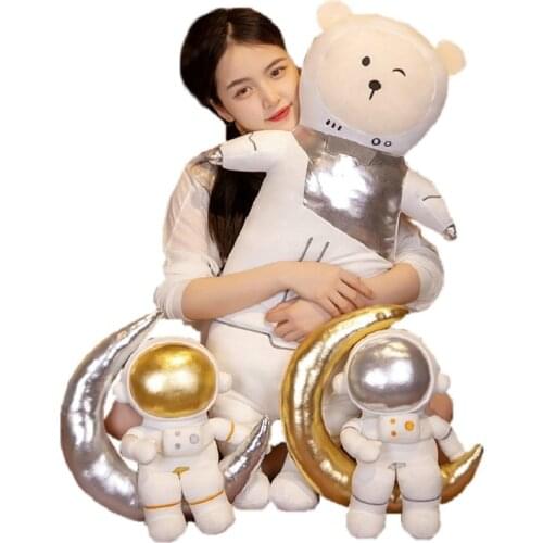 Funny Space Suit Bear Plush toy Stuffed Astronaut Doll On Siliver Golden Moon Creative Funny Stuffed Cartoon Figure Doll Boy