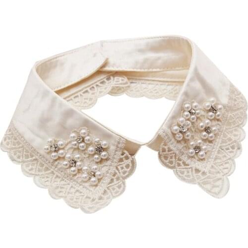 Women Detachable Colla Shirt Fake Collars Pearls Lace Decoration Ladies Lace False Necklaces Fashion Clothes Accessories