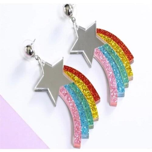 Women Punk Earrings Stars rainbows Pandent Earrings Charm Hip Hop Girls Gift Cute Stud acrylic jewelry Evening Party Earring