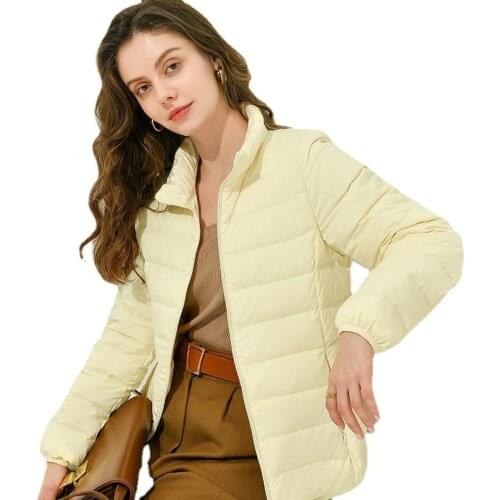 2021 Winter Ultra Light Down Coat Womens Fashion Korean White Duck Down Jacket Stand-Up Collar Tops Solid Color Slim Coat