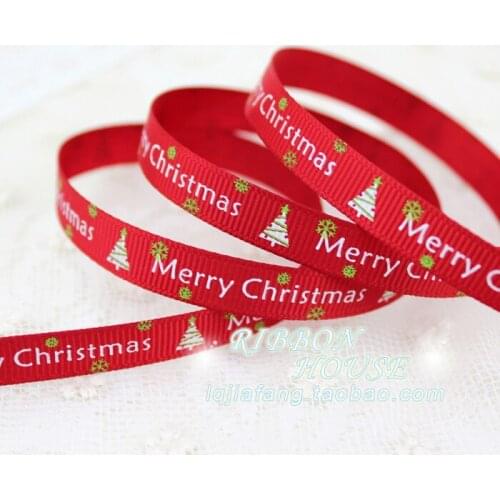 3/8'' (10mm) Red printed grosgrain ribbon Merry Christmas satin ribbons wholesale Decorative Gift Packing Crafts 2 Meters/lot