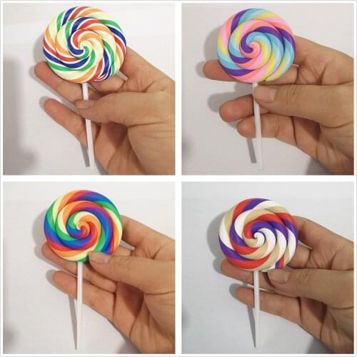 1pcs Flat Back Clay Cabochon Kawaii Rainbow Color Lollipop DIY Flatback Scrapbooking Embellishment Decoration Craft