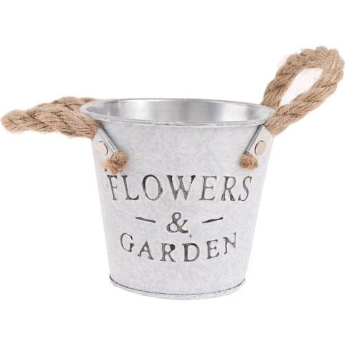 1PC Metal Buckets Planters Flower Decorative Vases Flowerpot With Rope Handles Горшок Для Цветов