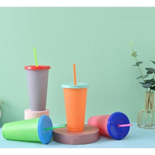 1PC Hot Reusable Plastic Water Bottle Temperature Color Changing Cold Cup Magic Tumbler Bulk Vasos De Plastico Con Tapa Y Pajita