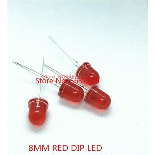 10PCS 8MM F8 RED LED Emitting Diode DIP-2 Round ( RED LENS ) long legs chip 620-625nm 1.8-2.2v 20mA 2000-3000mcd ULTRA BRIGHT