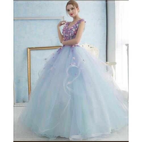 100%real studio light blue violet embroidery flowers fairy ball gown medieval dress court renaissance Gown Victorian Belle gown