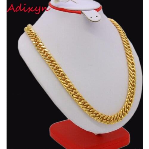 Adixyn MENS Gold Color Heavy 12mm Width 23.6inch Solid Gold Finish Maimi Cuban Link Chain Necklace Jewelry