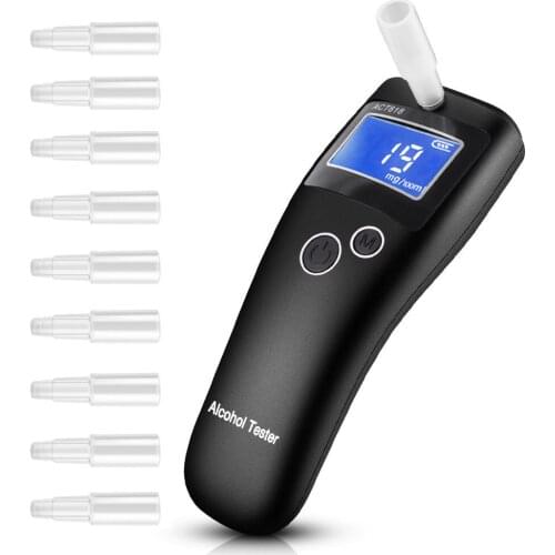 Alcohol Tester Portable Breathalyzer Professional-Grade Accuracy Digital LCD Screen with 10 Mouthpieces Memory Function