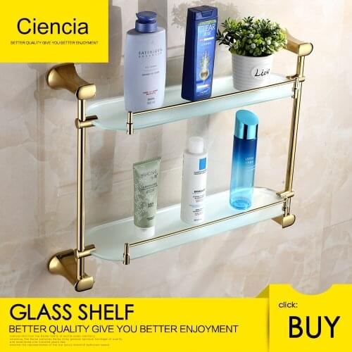 Free shipping Brass Golden steel wall mounted Double grass shelf Towel rack bathroom accessories