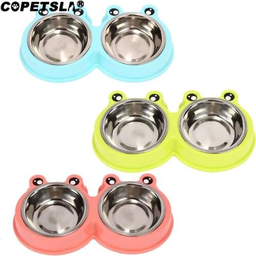 Copetsla Double Pet Cat Bowls Durable Stainless Steel Non-skid feeder for small medium dogs cats Food Water Feeding pets Bowl