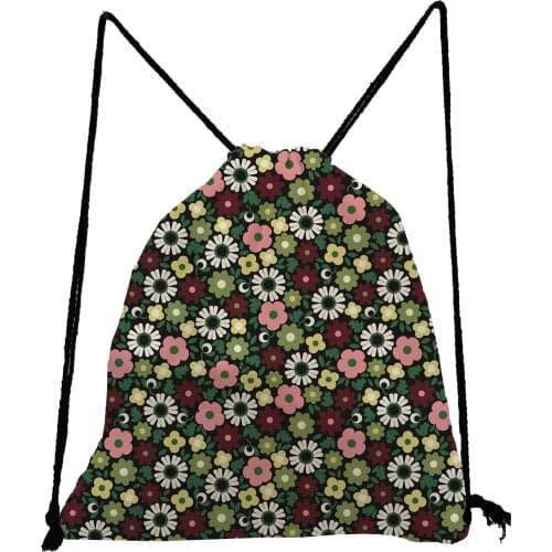 Colorful Floral Print Backpack Pretty Casual Drawstring Bags Preppy Style Book Bag Large Capacity Shoe Bag to School Storage Bag