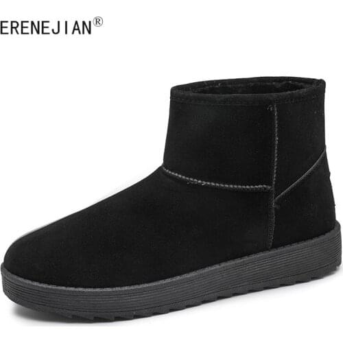 ERENEJIAN Mens Leather Snow Boots Winter Fleece Lined Thick Warm Shoes For Male Luxury Ankle Botas Footwear