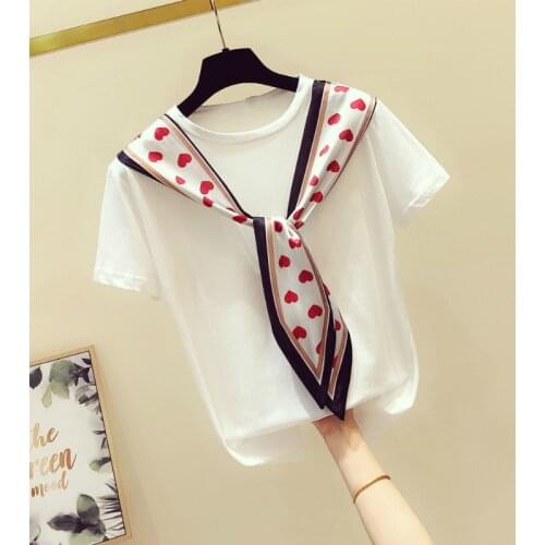 Cotton short sleeve T-shirt womens spring/summer 2021 han edition installs a new tie loose thin joker jacket shirt wet