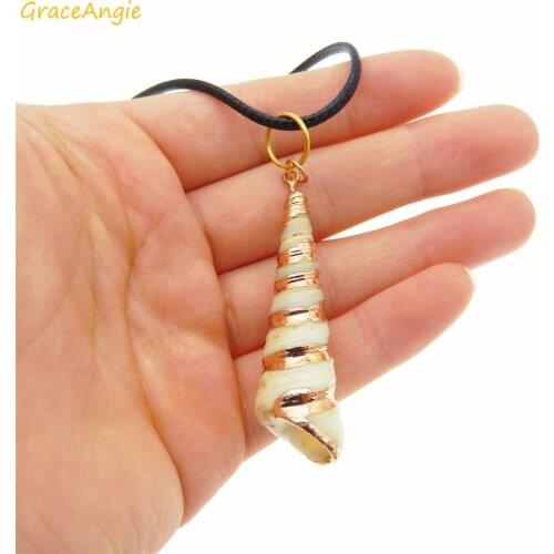 GraceAngie 2PCS/pack Long Rope Chain Women Golden Natural Shell Conch Pendant Summer beach Jewelry Necklace Accessory 6cm
