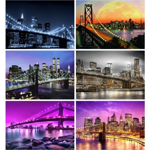 Huacan Diamond Painting Full Square Scenery Mosaic City Home Decoration Embroidery Bridge Handmade Gift