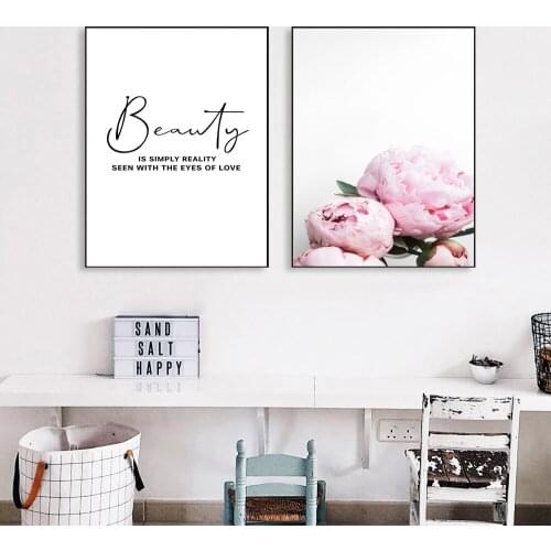 Canvas Painting Nordic Decor Elegant Peony Flower Phrase Poster And Print Wall Art Picture For Living Room Home Decoration