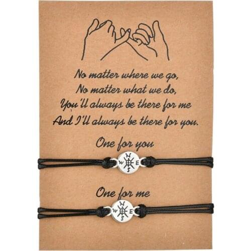 Message Card one for me Paper Card Adjustable Bracelet Compass Heart Star Handmade Woven Bracelet Fashion Women Jewelry Gifts