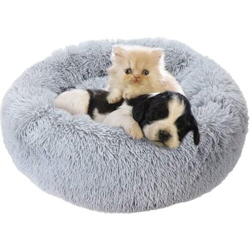 Dog Bed Long Plush Donut Pet Bed House For Samll large Dogs Kennel Cat Sofa Beds Mats cozy Pet Cushion (Dia 70cm/L, Grey)