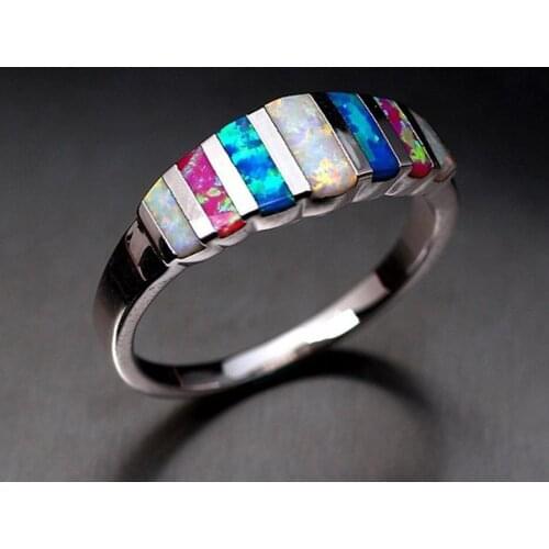 Fashion silver Multicolor Faux Opal Inlaid Finger Ring for Women Wedding Party Jewelry Gift 2019