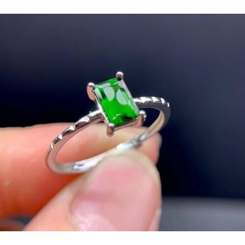 Fashion delicate square Slub Natural green diopside gem Ring S925 Silver Natural Gemstone Ring Womens girl office Rings Jewelry