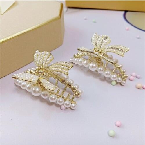 Trendy Pearl Gem Hair Claws Clamp For Women Vintage High Quality Rhinestone Alloy Wedding Hair Clamp Jewelry Hairgrips Wholesale