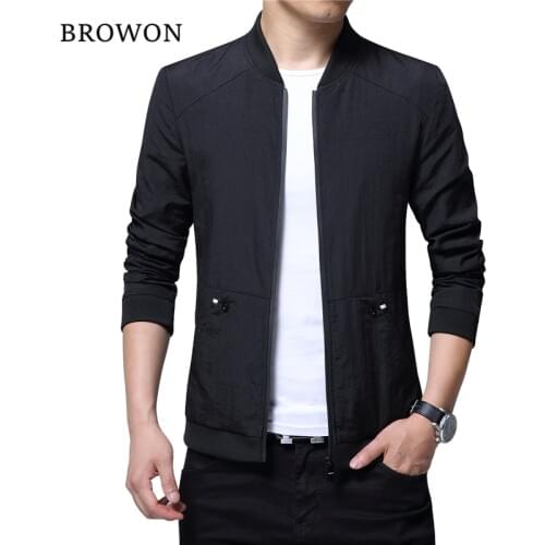 BROWON Brand Spring Autumn Fashion Bomber Jacket Men Baseball Jacket and Coats Stand Collar Black Jacket Slim Fit Plus Size 4XL