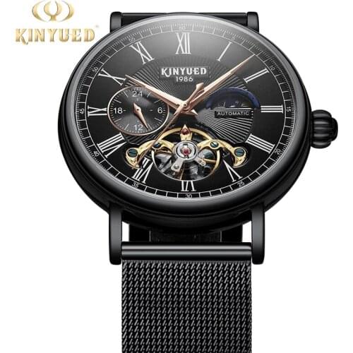 KINYUED 2021 New Multifunctional Watches Tourbillon Mens Automatic Mechanical Hollow Waterproof Mens Business Watch J052