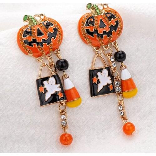 2020 New Fashion Creative Women Halloween Party Pumpkin Ghost Pair Ear Stud Dangle Hoop Drop Earrings Jewelry Gifts Wholesale