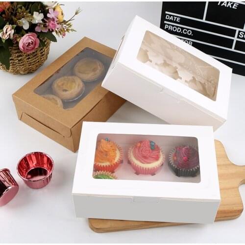 10pcs/pack White Card Kraft Paper Window 2/4/6 Cupcake Packaging Cake Box Inner Support Included Cake Package Accept Customize