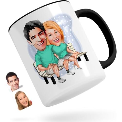 Personalized Valentine Caricature Of Black Mug Bardak-55