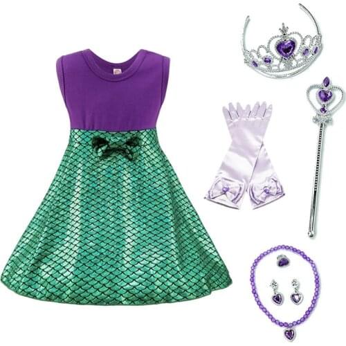 Baby Kids Dress for Girls Ariel Cotton Clothes Bell Clothing Children Minnie Mickey Birthday Carnival Party Costume Accessories