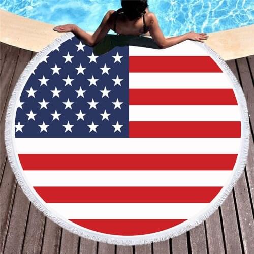 3D Digital Printing National Flag Europe United States 150cm Round Microfiber Beach Towel Circular Tassel Beach Mat T612